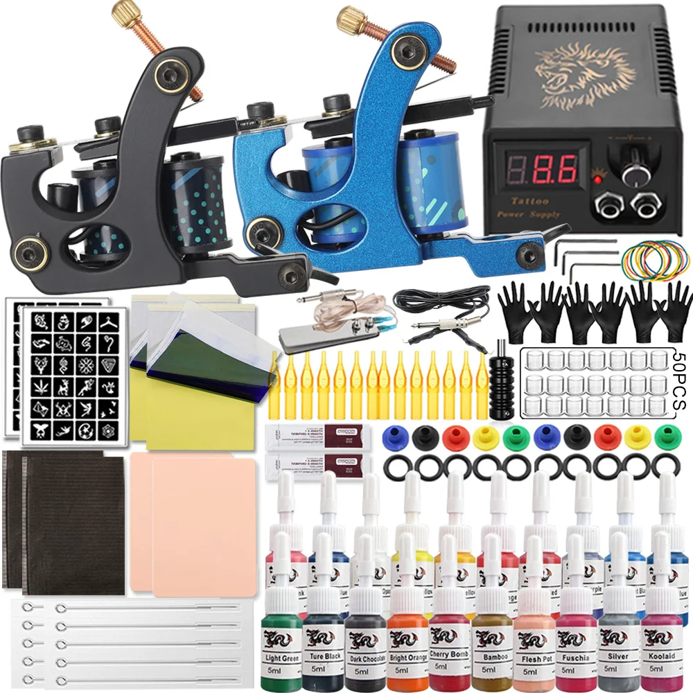 Top Trends: Complete Coils Tattoo Kit Liner Shader Coil Machines Set With Power Supply Inks Pigment Tattoo Needles Tattoo Beginner Set Shoppable Styles