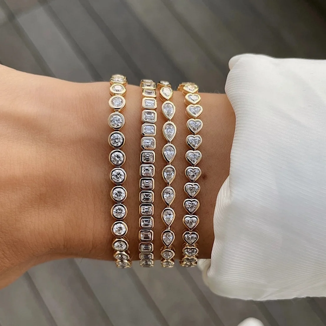 Top Trends: Various Shaped Geometric Bezel Cubic Zirconia 5A CZ Tennis Chain Bracelet Classic Fashion Women Jewelry Shoppable Styles