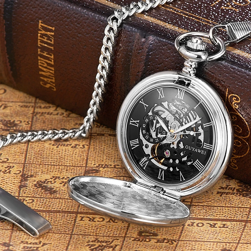 Top Trends: Classic Pocket Watch Mechanical Men Steampunk Vintage Stainless Steel Hand-wind Fob Watches Silver Gold Black Pendant Clocks Shoppable Styles