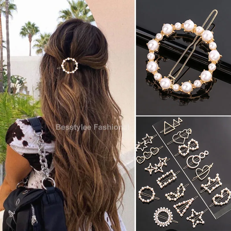 Top Trends: Fashion Pearl Hair Clip Women Girls Elegant Design Triangular Star Round Hairpin Barrette Hair Pins Ponytail Hair Accessories Shoppable Styles