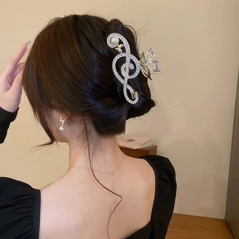 Top Trends: New Women Elegant Music Note Shape Hair Clips Luxury Rhinestone Decor Ponytail Claw Clip ACCESSORI FOR GIRL Heawear Accessory Shoppable Styles