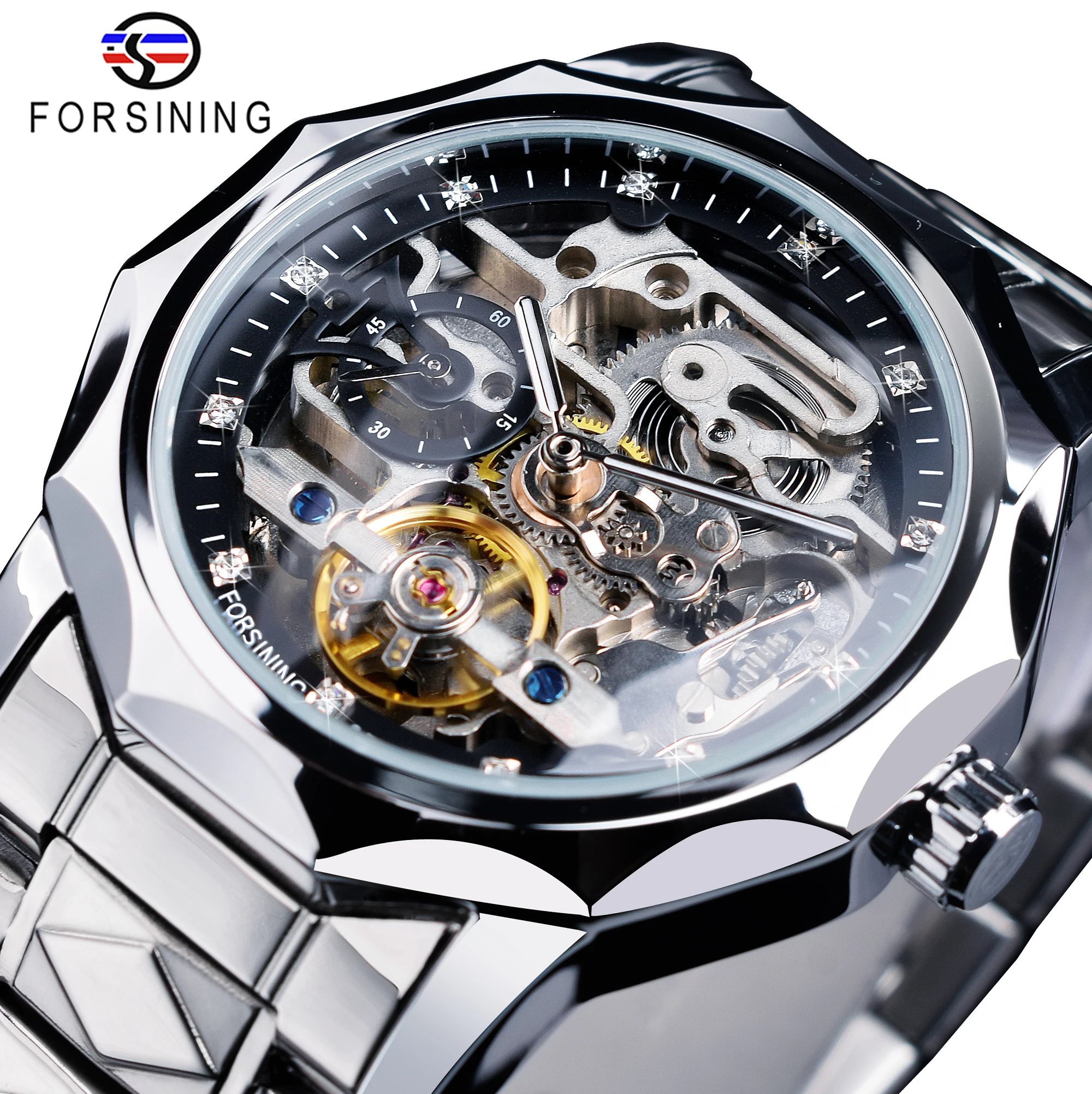 Top Trends: Forsining Skeleton Mechanical Wristwatch Men's Tourbillion Design Automatic Watch Waterproof Business Style Watches Silver Shoppable Styles