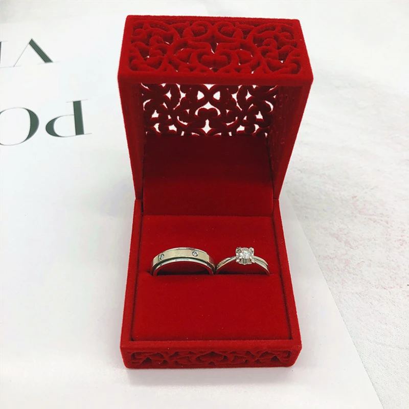 Top Trends: NEW Red Velvet Ring Box Hollow Couple Double Ring Bearer Box For Wedding Engagement Gift Jewelry Organizer Packing Boxes 2022 Shoppable Styles - Image 3