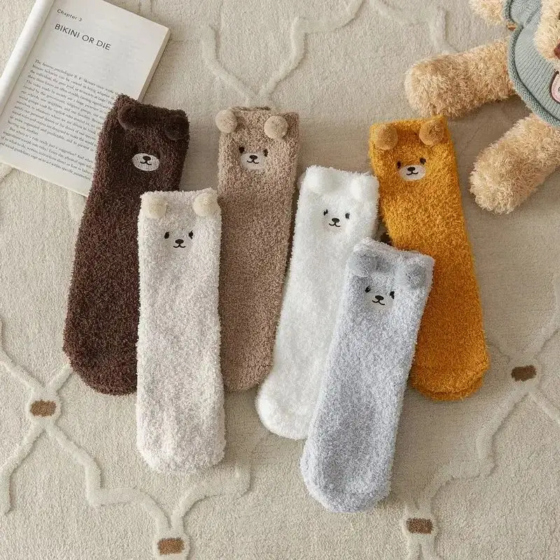 Top Trends: Women Socks 2023 Winter Cute Bear Coral Fleece Fuzzy Socks Female Autumn Happy Funny Socks For Girl Warm Winter Female Home Shoppable Styles