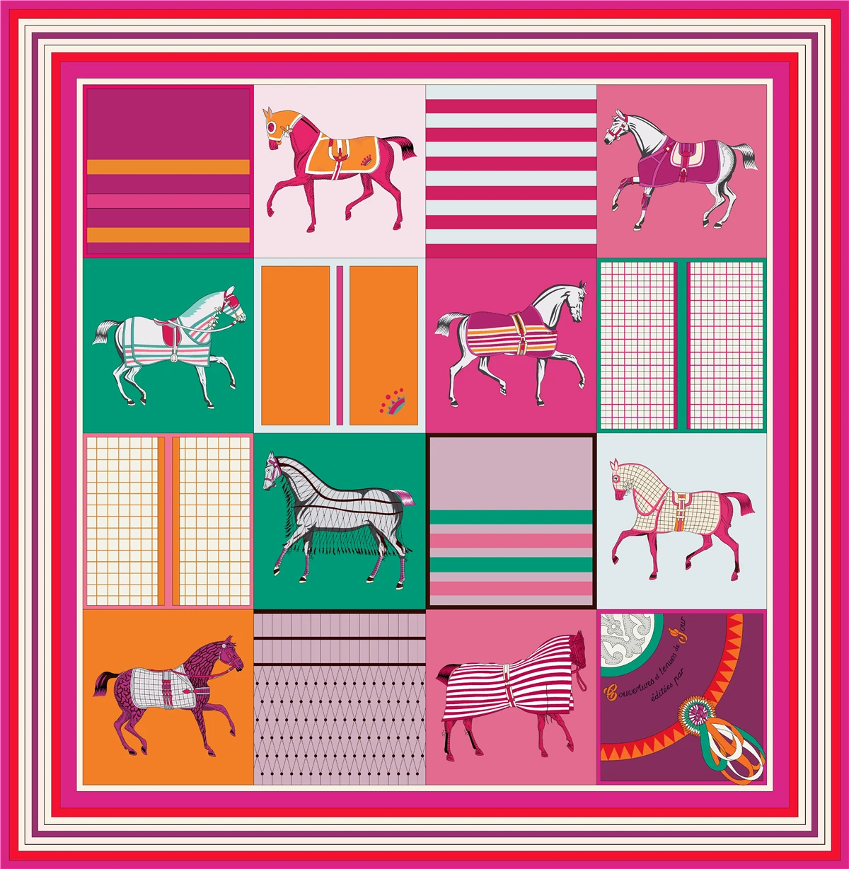 Top Trends: 90cm Classic Checkered Horse Brand Square Scarf Women Twill Silk Scarf Shawl Hijab Luxury Bandana Foulard Neckerchief Head Scarf Shoppable Styles