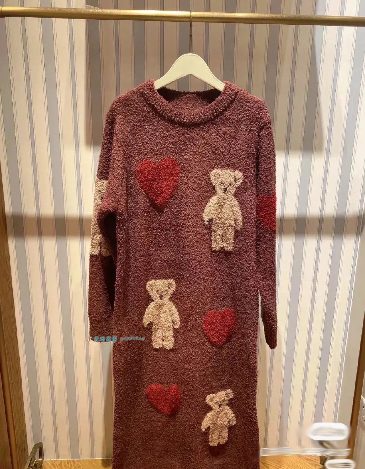 Top Trends: Japan Style Original New Year Bear With Heart Winter And Spring Thick Pajamas Knitted Sweaters Gown Wine Sleepwear Loungewear Shoppable Styles