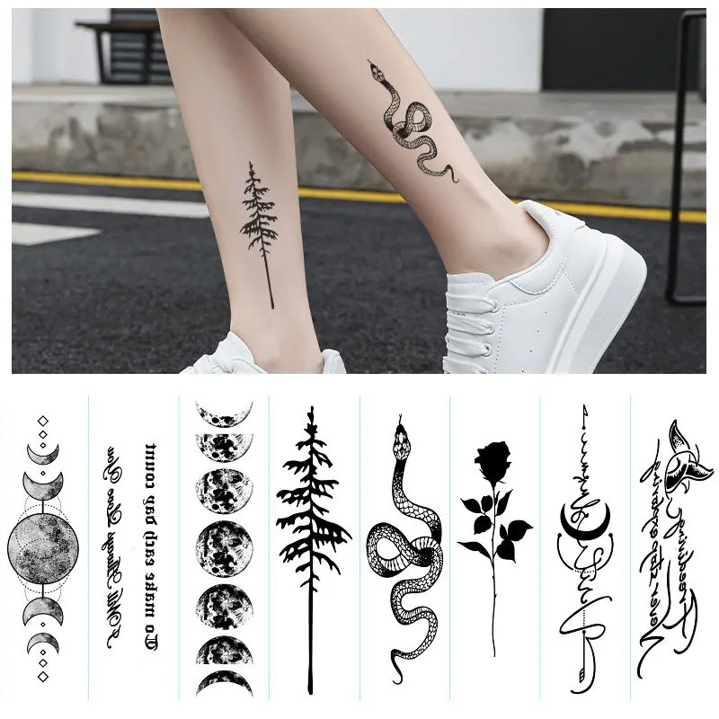 Top Trends: Temporary Tattoo Moon Black Rose Snake English Small Design Fake Tattoo Arm Leg Disposable Temporary Tattoo Sticker Shoppable Styles