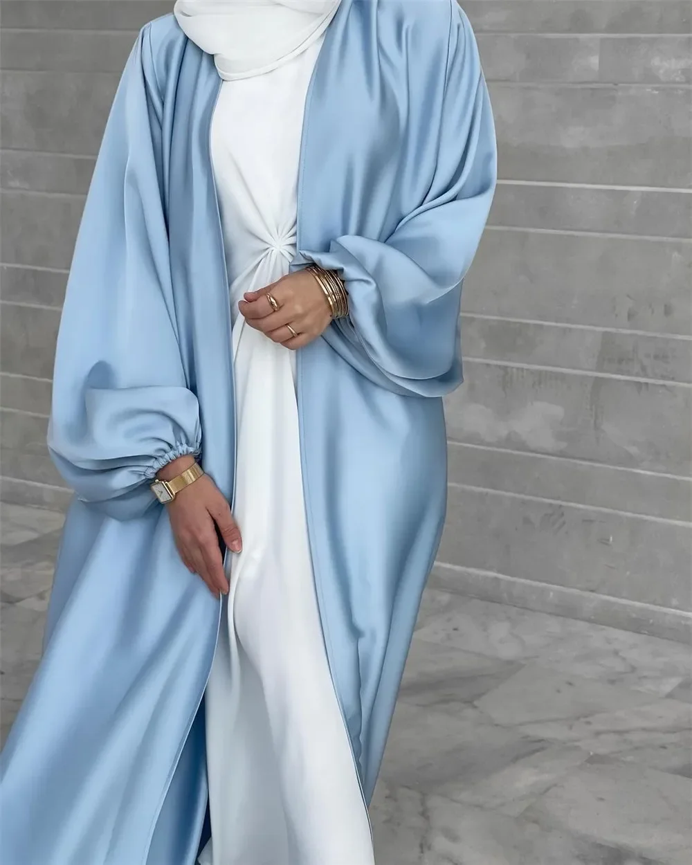 Top Trends: Eid Satin Open Abaya Dubai Turkey Bubble Sleeves Abayas For Women Muslim Fashion Hijab Dress Islam Kaftan Kimono Femme Musulmane Shoppable Styles