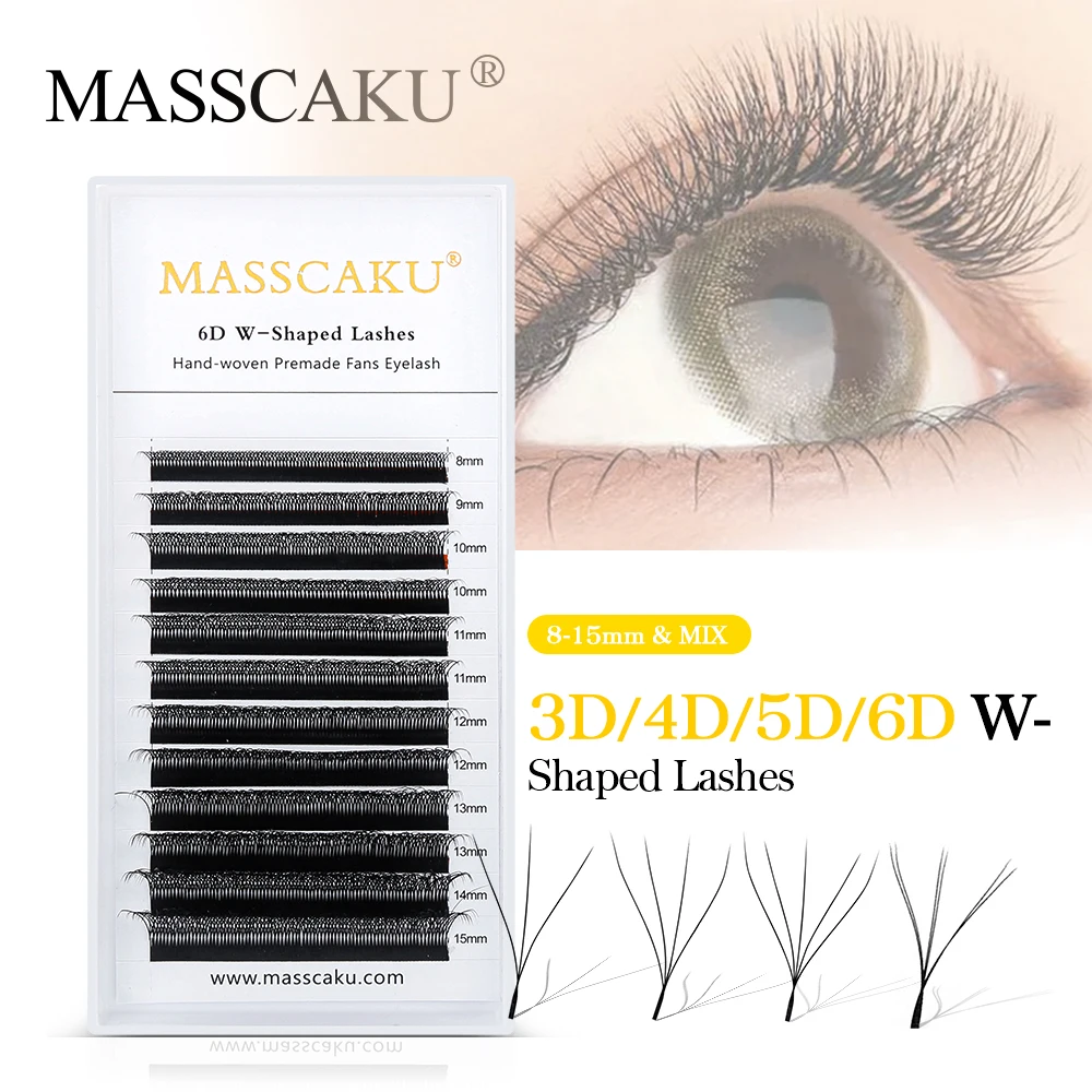 Top Trends: MASSCAKU W Shape Hand Waved 3D 4D 5D 6D Premade Fans Eyelash Extension Soft Light Individual Automatic Flowering Natural Lashes Shoppable Styles