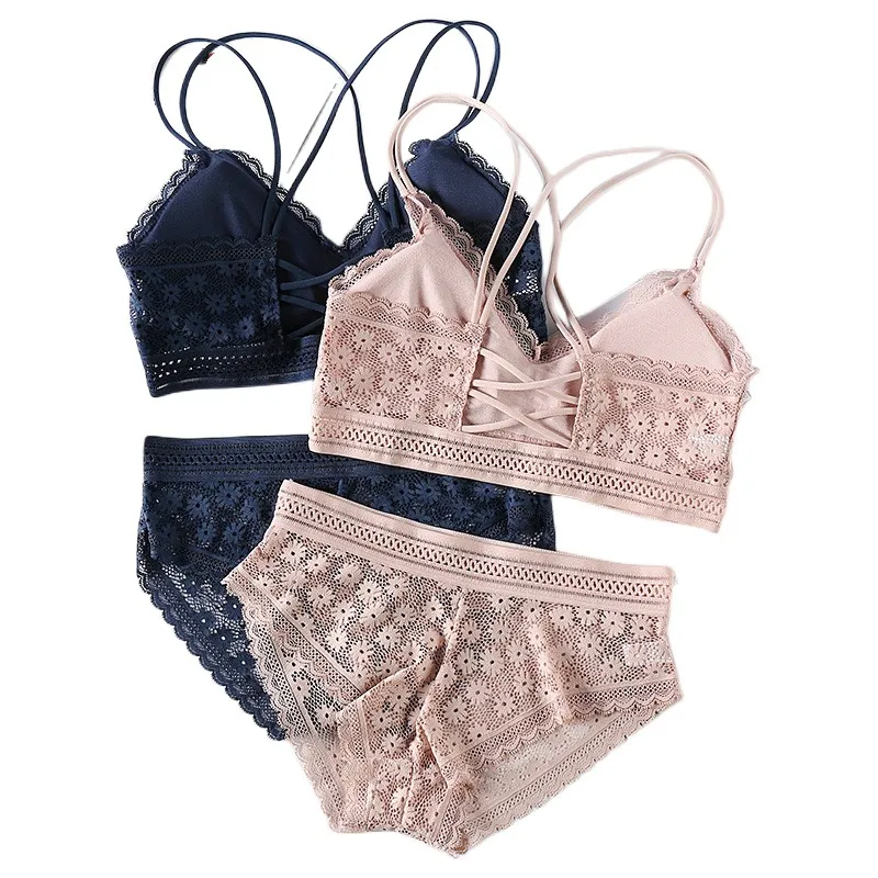 Top Trends: Women Lace Bras Set Backless Bralette Seamless Underwear Sexy Lace Top Lingerie Bra And Brief Sets Ultrathin Female Intimates Shoppable Styles