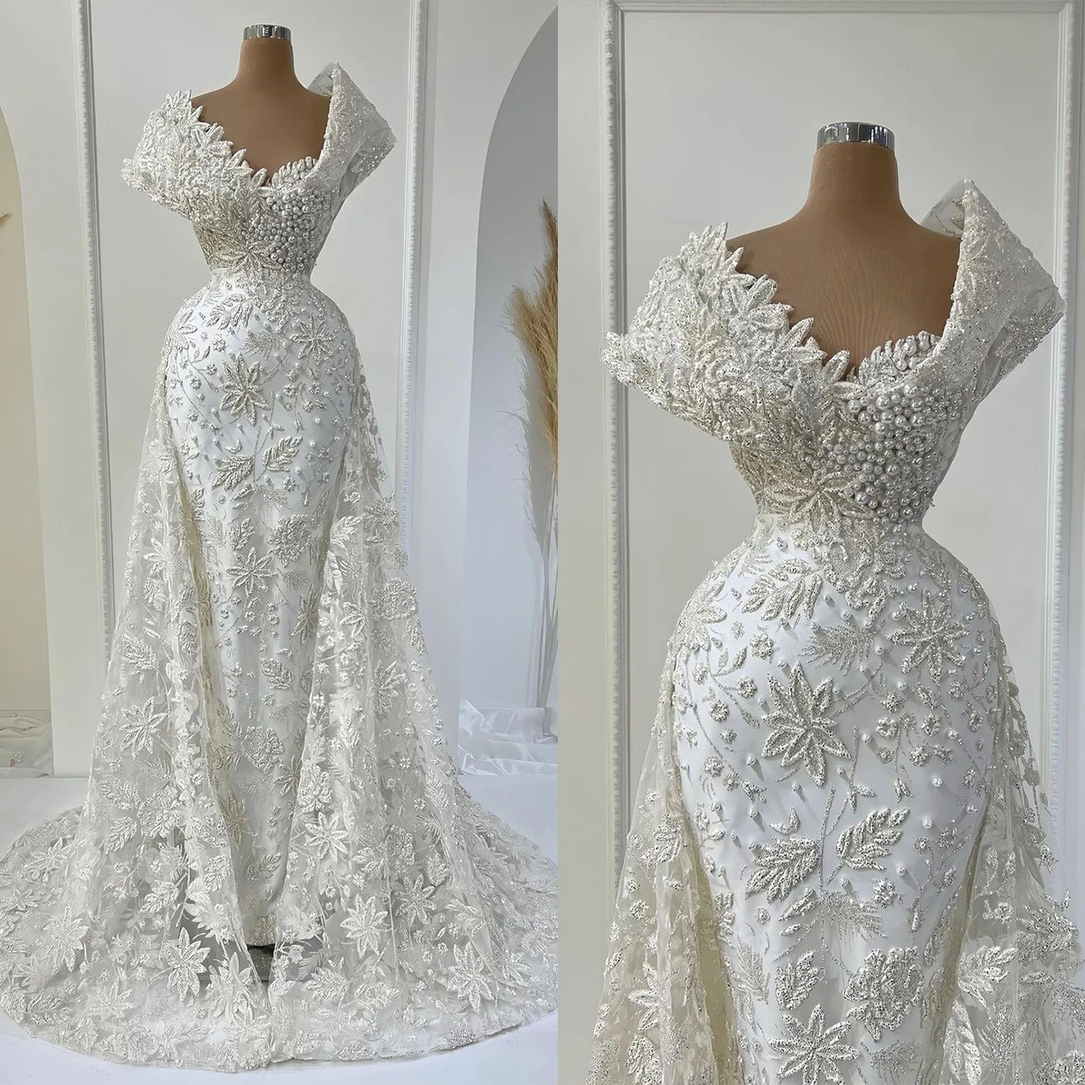 Top Trends: Fancy Mermaid Bridal Gowns Sheer Neck Lace Appliques Pearls Wedding Dress Custom Made With Overskirts Vestido De Novia Shoppable Styles