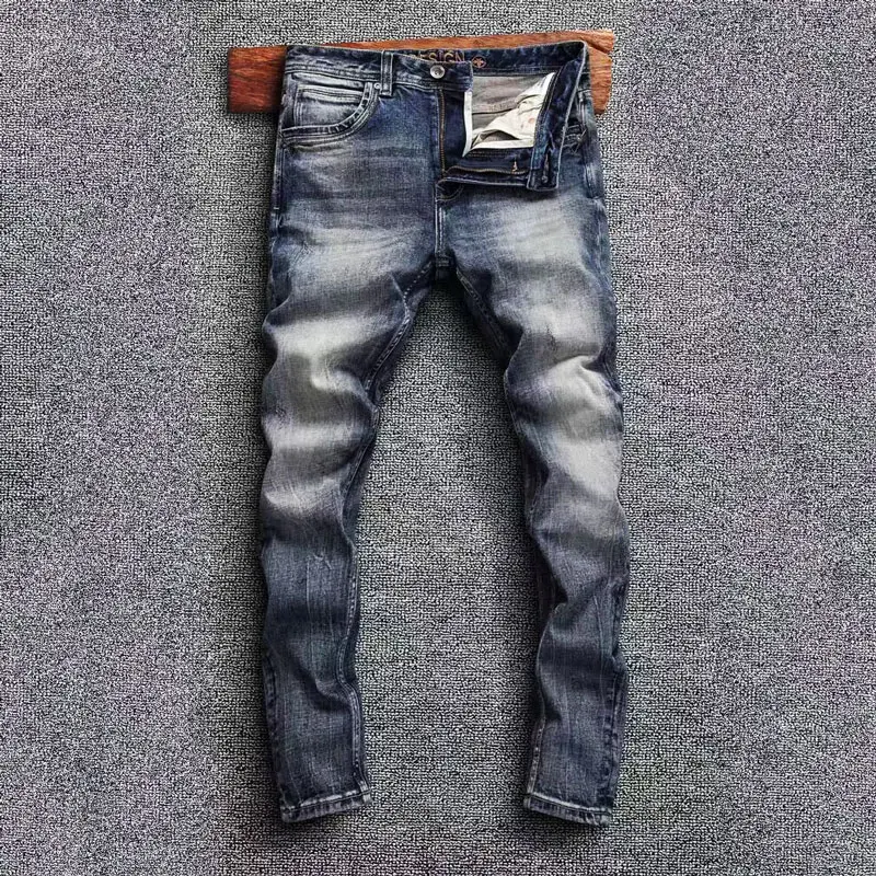 Top Trends: Street Fashion Men Jeans Retro Blue Elastic Stretch Slim Fit Ripped Jeans Men High Quality Vintage Designer Denim Pants Hombre Shoppable Styles