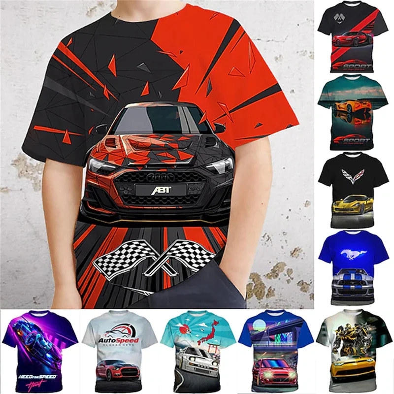 Top Trends: Boys&#039; Autumn Racing 3D Printed T-shirt For Teenagers Aged 4 To 12 With Short Sleeve Sports Vitality Children&#039;s T-shirt Shoppable Styles