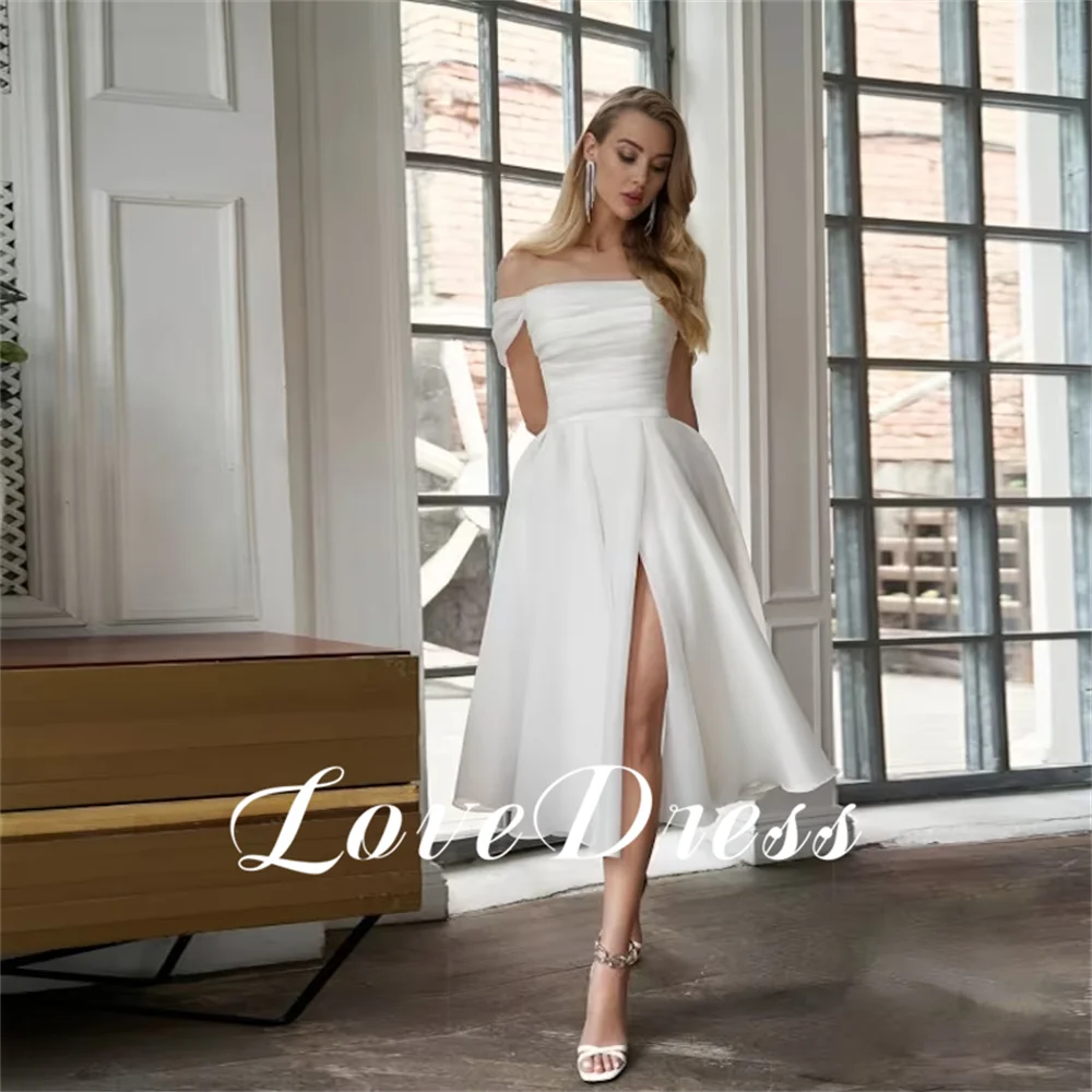 Top Trends: LoveDress Sexy Off The Shoulder Tea Length Wedding Dress A Line Silk Organza Split Simple Bridal Gown Women Lace Up Back Vestido Shoppable Styles