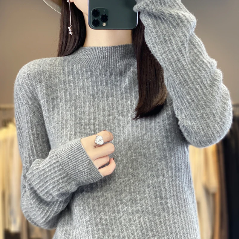 Top Trends: 2023 New Autumn And Winter Women&#039;s Woolen Sweater Pullover Style Slim And Versatile Half Height Round Neck Sweater Underlay Shoppable Styles