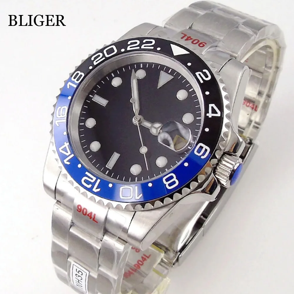 Top Trends: BLIGER NH35A PT5000 MIYOTA Black Blue Green Insert Automatic Men Watch 40mm Brushed Steel Bracelet Date Luminous Sapphire Glass Shoppable Styles