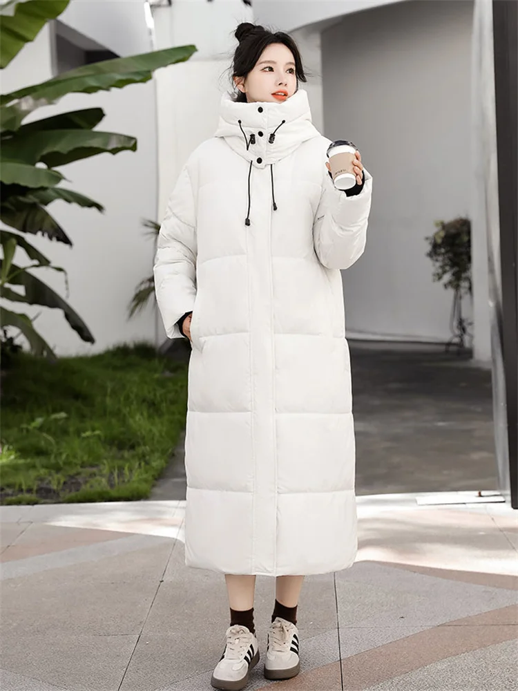 Top Trends: White Long Cotton Coat 2023 Winter New Fashion Thick Warmth Hooded Parka Korean Loose Anti Cold -30 Trench High Quality Clothing Shoppable Styles