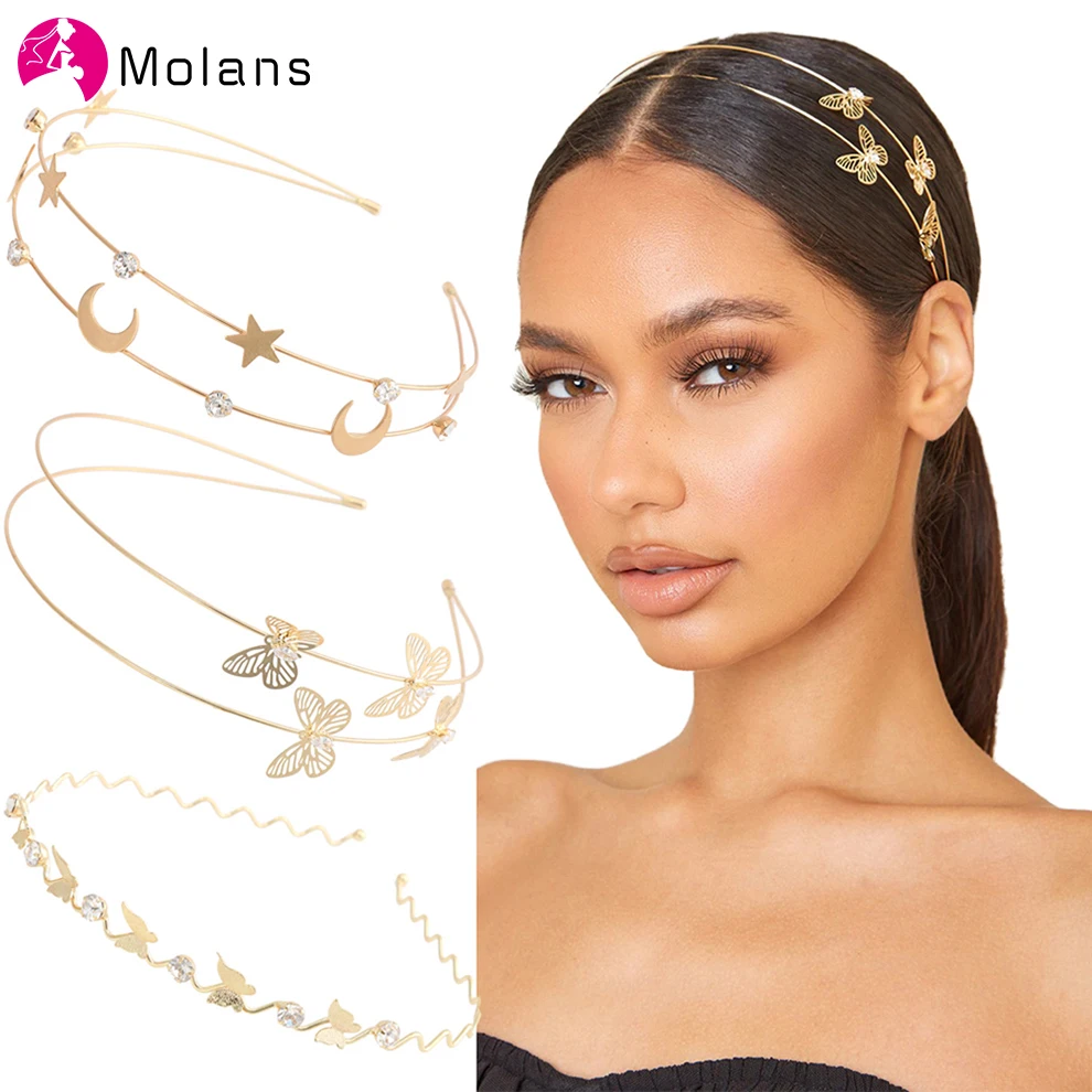 Top Trends: Molans New Fashion Gold Sliver Metal Hairband For Women Wedding Hair Accessories Tiara Rhinestones Pearl Headband Girls Headwear Shoppable Styles