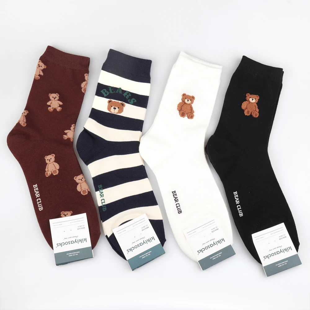 Top Trends: 1 Pair Cartoon Gentleman Bear Men&#039;s Socks Cotton Harajuku Skateboard Socks Novelty Breathable Sox Christmas Gift Factory Direct Shoppable Styles