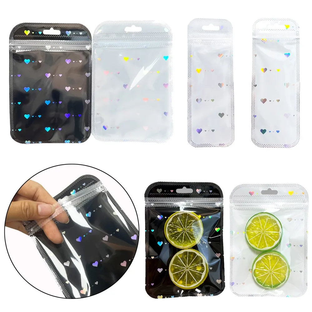 Top Trends: 50Pcs Holographic Plastic Love Self-Sealing Laser Self-Sealing Bag Jewelry Packaging Gift Storage Bag Small Business Supplies Shoppable Styles