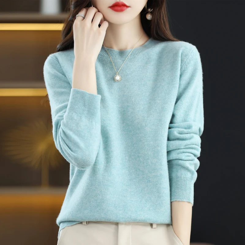 Top Trends: 2023 Spring And Autumn New Sweater Women's Crew Neck Long Sleeve Solid Color Loose Temperament Casual Knit 100% Pure Wool Top Shoppable Styles - Image 2