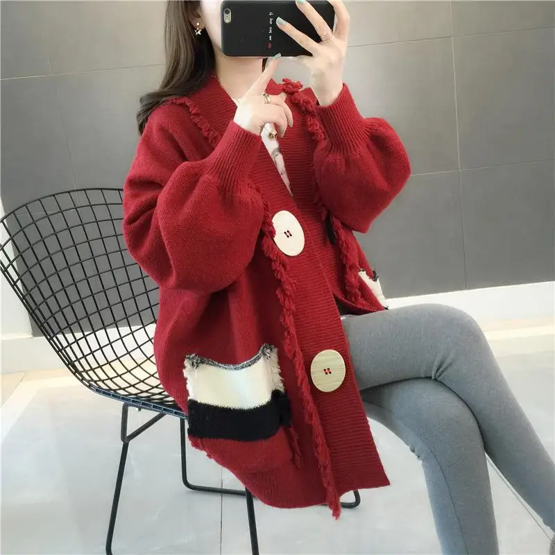 Top Trends: Spring And Autumn New 2023 Korean Fashion Cardigan Sweater Women's Loose Mid Length Slouchy Style Knitwear Coat Shoppable Styles - Image 5