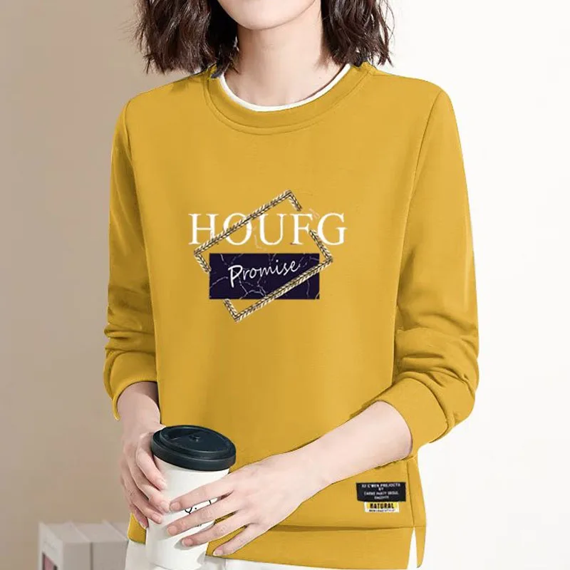 Top Trends: New Autumn Fashion Loose Trendy Round Neck Versatile Age Reducing Fleece Covering Long Sleeve Casual Style Letter Women's Sweate Shoppable Styles