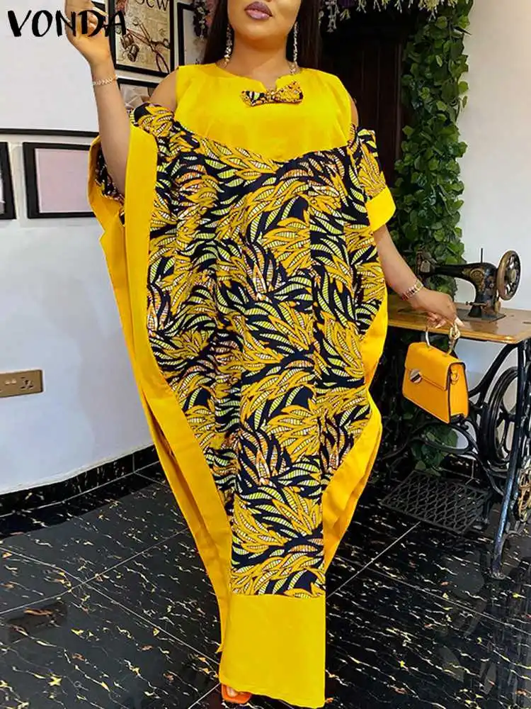 Top Trends: Plus Size 5XL VONDA Women Elegant Satin Long Dress Summer Cold Shoulder Printed Split Bohemian Party Sundress Casual Maxi Robe Shoppable Styles - Image 3