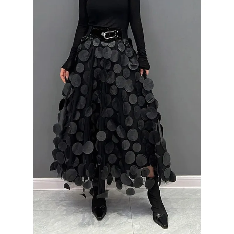 Top Trends: Qooth Women Polka Dot 3D Design Tulle Mesh Skirt Vintage Elastic Waist Long A-line Tutu Skirt QT2176 Shoppable Styles