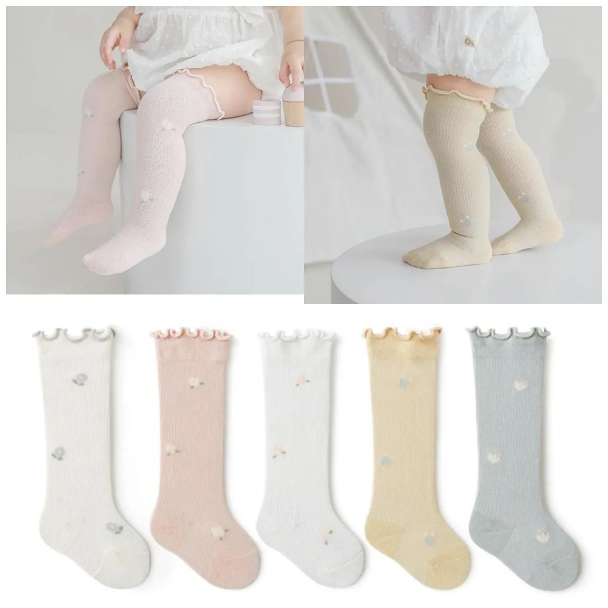 Top Trends: 4Pairs Soft Cute Kids Knee High Socks Baby Boys Girls Cotton Mesh Breathable Soft Socks Newborn Infant Long Socks Suit For 0-3Y Shoppable Styles