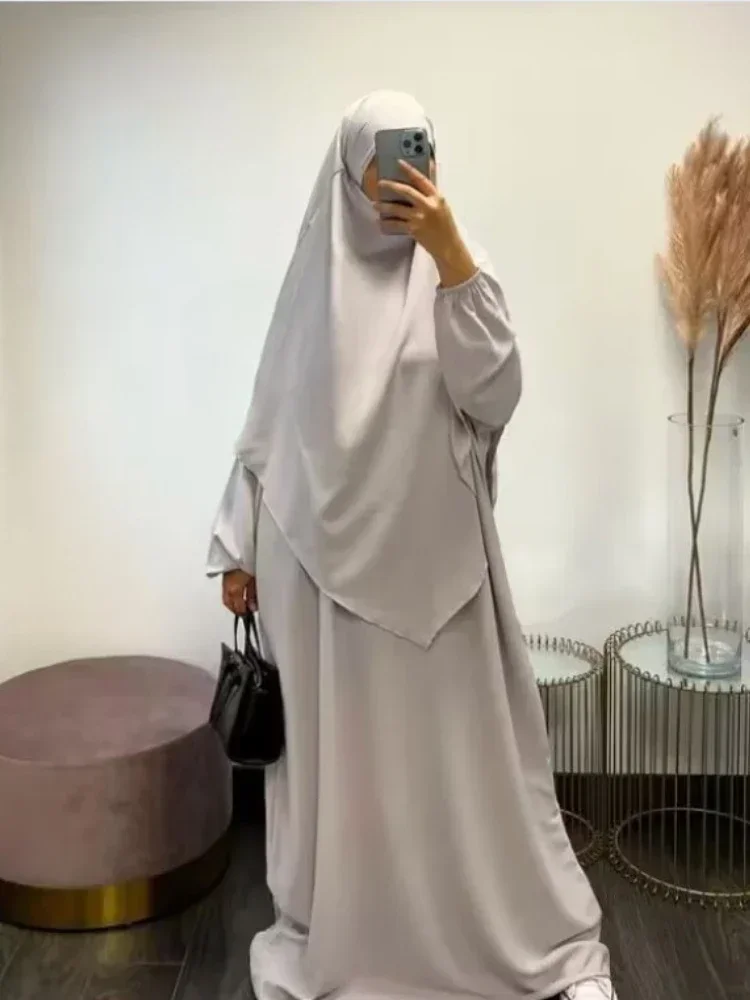 Top Trends: Long Hijab Khimar And Abaya Set 2 Piece Matching Muslim Women Dress Ramadan Eid Prayer Clothes Niqab Islam Dubai Jilbab Djellaba Shoppable Styles