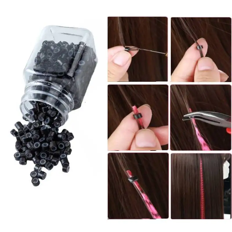 Top Trends: 200pcs Silicone Micro Lined Rings Links Beads 5.0*3.0*3.0mm Micro Ring Hair Extensions Link Crimp Beads Hair Extensions Tools Shoppable Styles