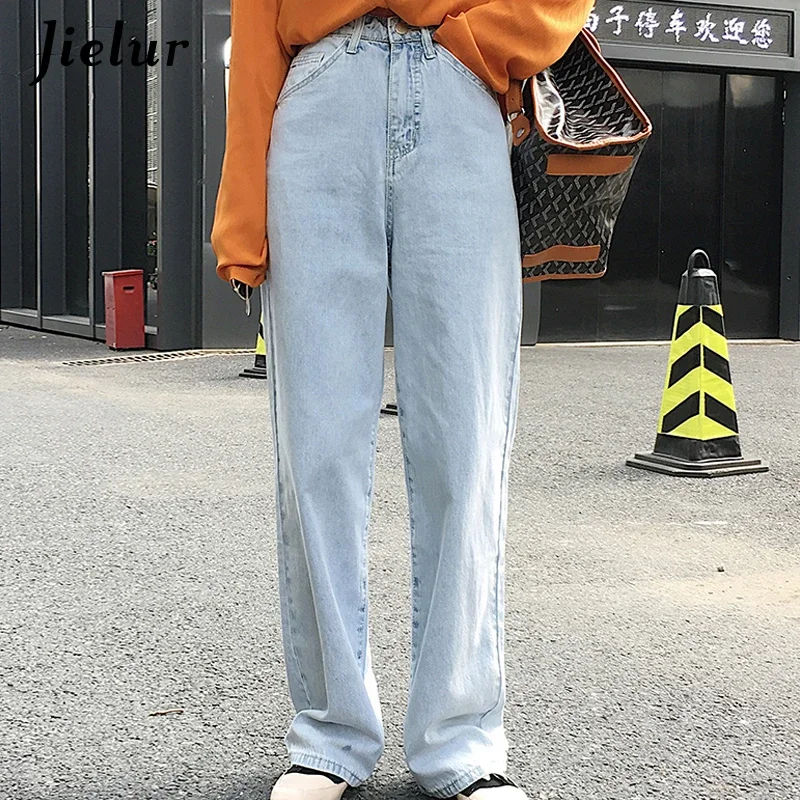 Top Trends: Jielur Women Jeans Korean Style Ulzzang Ladies Denim Pants Jean S-5XL High Waist Jeans Chicly Light Blue Pantalon Jean Female Shoppable Styles