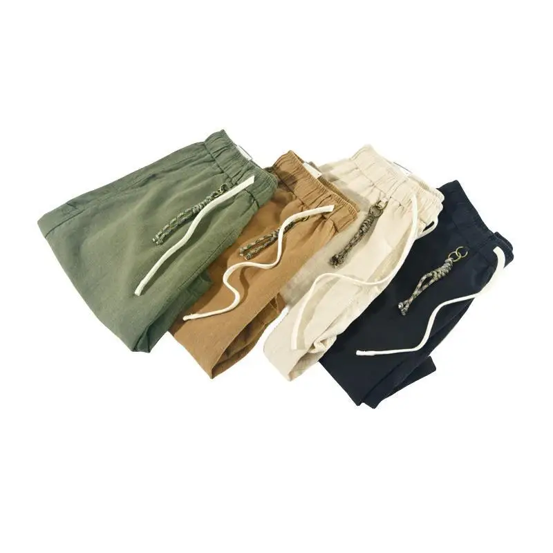 Top Trends: New Korea Summer Solid Cotton Linen Elastic Waist Thin Loose Casual Cargo Pocket Pants Men Shorts Male Clothing Shoppable Styles