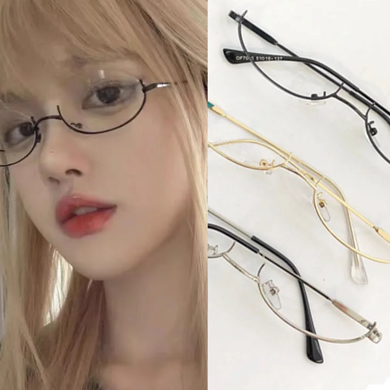 Top Trends: Vintage Glasses Frame Half Frame Without Lens Girl Chic Harajuku Cosplay Party Decoration Glasses Metal Photography Glasses Shoppable Styles