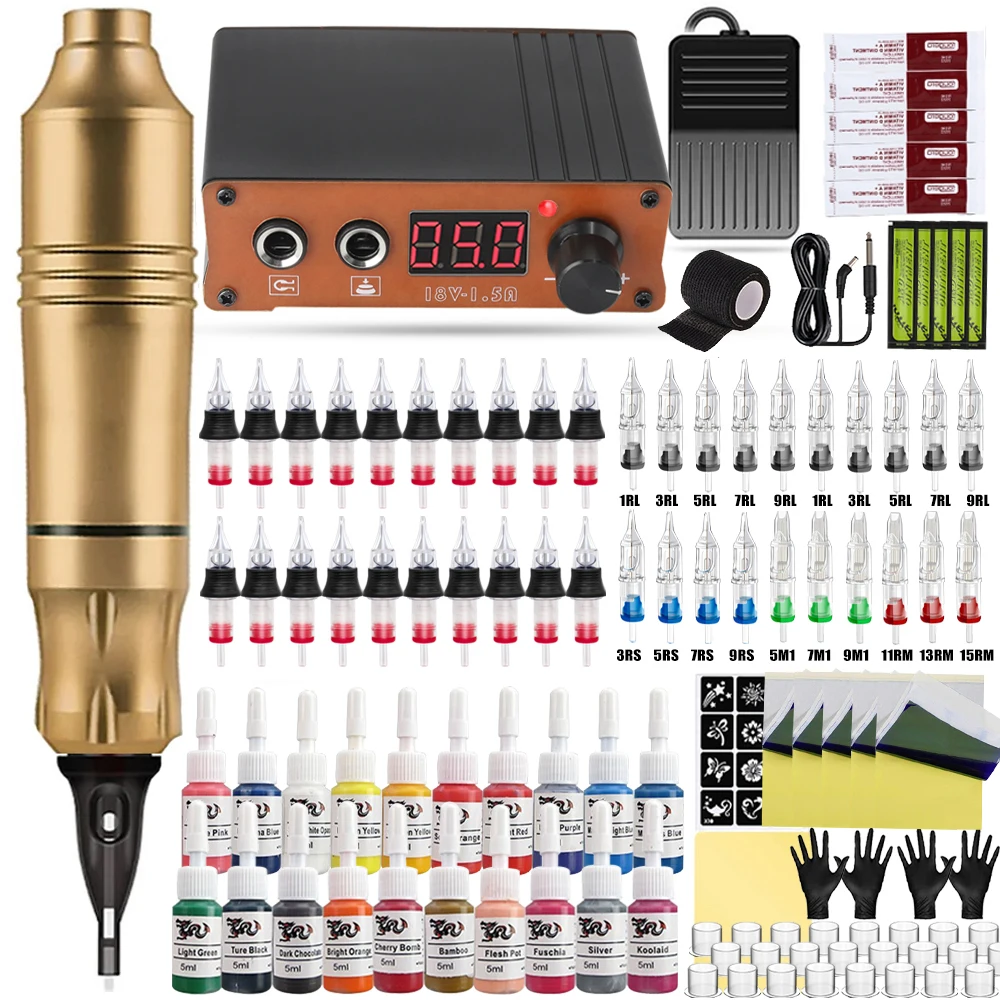 Top Trends: Profession Tattoo Kit Rotary Machine Pen Power Supply Inks Cartridge Needle Permanent Makeup Set For Tattoo Beginners Supply Shoppable Styles