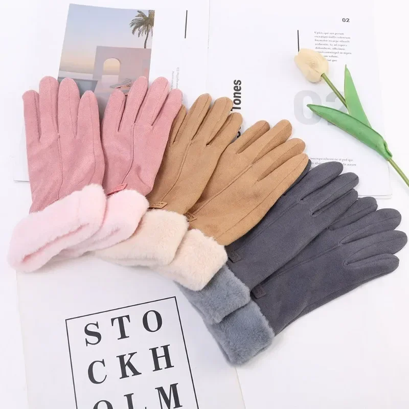 Top Trends: Cotton Suede Gloves Autumn Winter Women Girls Plush Thicken Warm Gloves Outdoor Cold-Proof Cycling Casual Gloves Elegant Gifts Shoppable Styles - Image 4