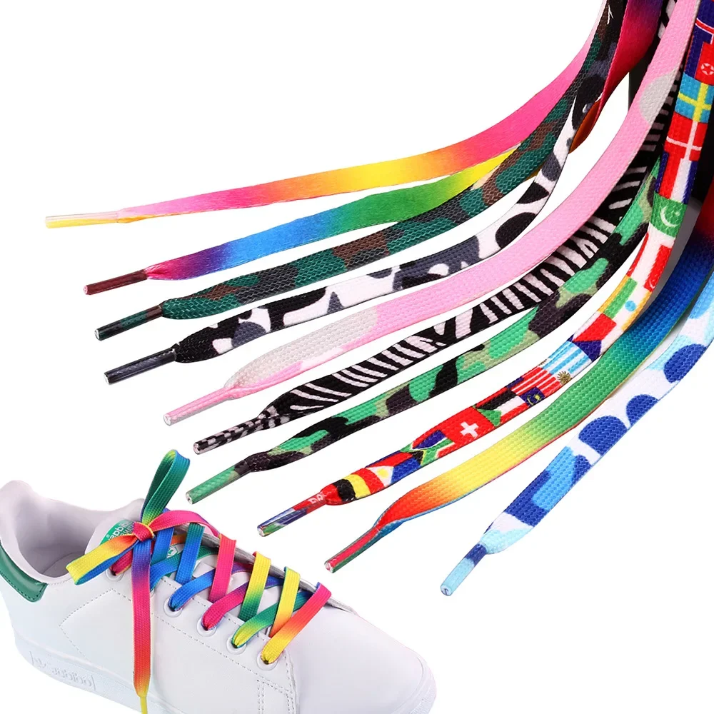 Top Trends: 1Pair 8mm Fashion Colorful Camouflage Flag Lace Shoe Lace Gradient Print Flat Shoelace Casual Chromatic Colour Sneaker Shoelaces Shoppable Styles - Image 2