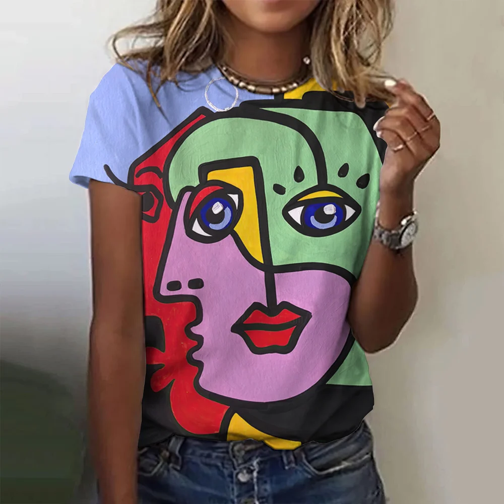 Top Trends: T Shirt For Women Face Pattern Graffiti Print T-shirt Summer O Neck Short Sleeve Tops Female Oversized Top Y2k Ladies Clothing Shoppable Styles