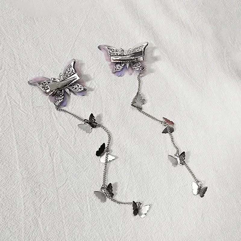 Top Trends: 2PCS Butterfly Hairpins New Korean Metal Tassel Long Hair Clips For Women Vintage Side Clip Party Jewelry Hair Accessories Shoppable Styles - Image 6