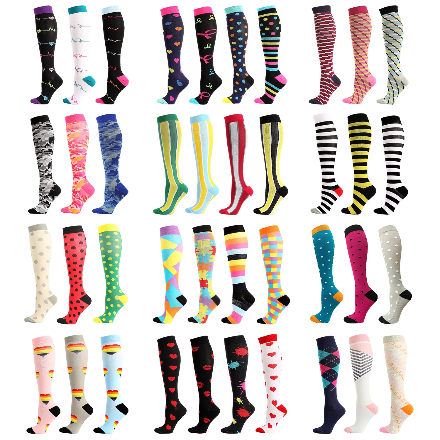 Top Trends: Sports Compression Socks Multicolor Compression Socks Fun Pattern Halloween Balloon Point Leg Pressure Running Riding Shoppable Styles