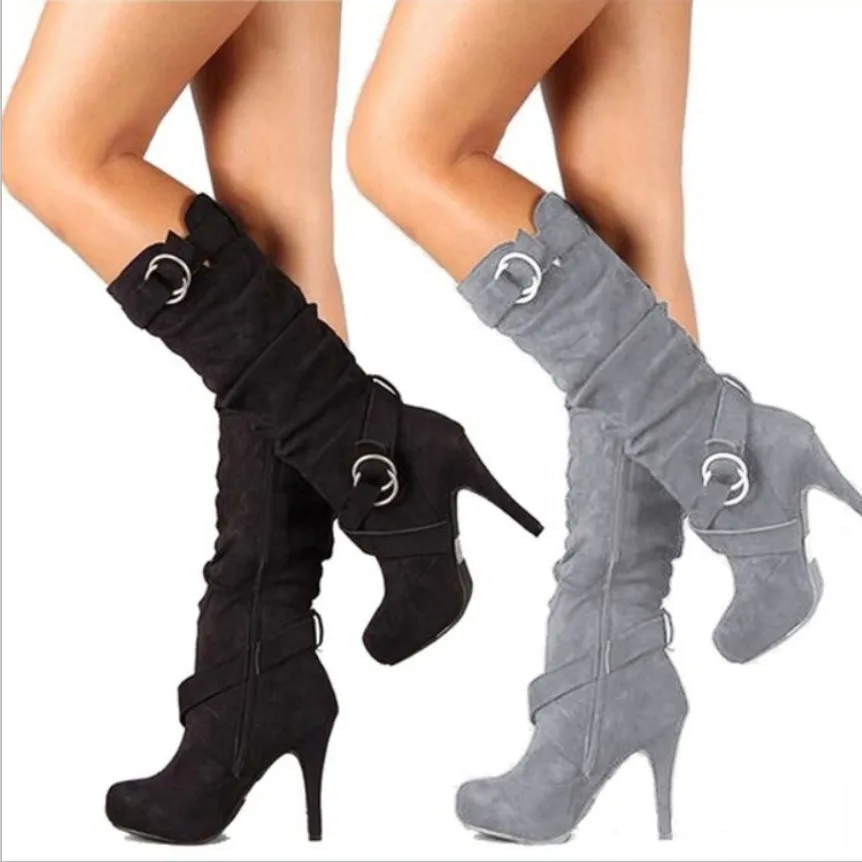 Top Trends: Women Super High Heel Boots Winter Fashion Buckle Strap Zipper Knee High Boots Platform Females Shoes Ladies Long Boots Botas Shoppable Styles - Image 6