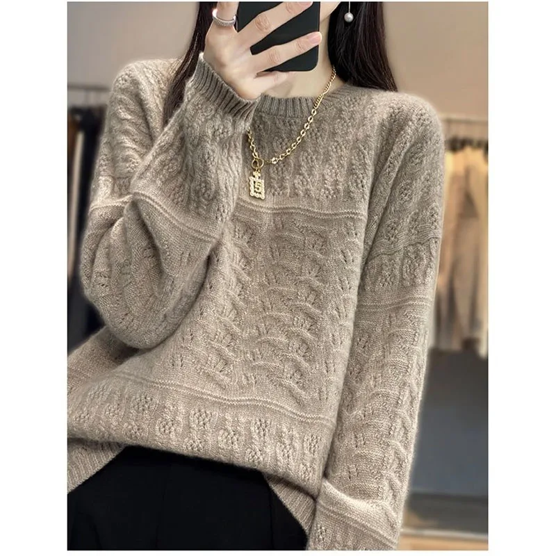 Top Trends: New Autumn And Winter Fashion Lazy Style Round Neck High End Loose Hollow Out Versatile Knitted Casual Style Women&#039;s Sweater Shoppable Styles