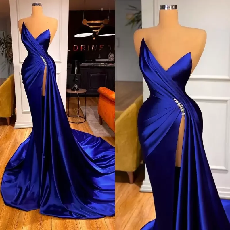 Top Trends: Charming Royal Blue Prom Dresses Mermaid Ruched V Neck Long Formal Party Hocoming Gowns Robes De Soirée Shoppable Styles