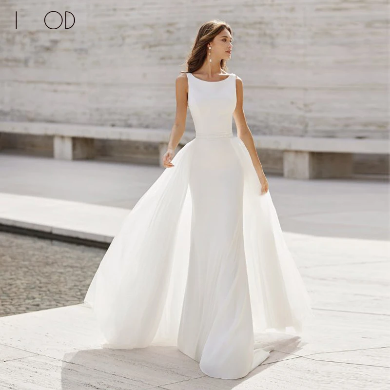 Top Trends: I OD Elegant Mermaid Wedding Dress Scoop Neck Sleeveless Button Back Lace Applique Floor Length Bridal Grown Belt Sweep Train Shoppable Styles