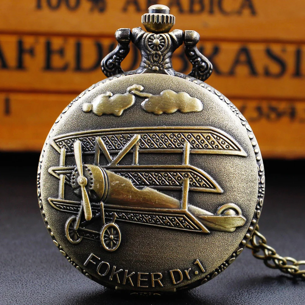 Top Trends: Bronze World War II Aircraft Quartz Pocket Watch Retro Steampunk Necklace Chain Watch Men Women Pendant Antique Gift Shoppable Styles