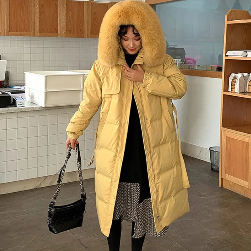 Top Trends: Quality Women Long Down Jacket New Winter Warm White Duck Down Outerwear Abrigo Mujer Casual Hooded Fur Collar Parka Overcoat Shoppable Styles