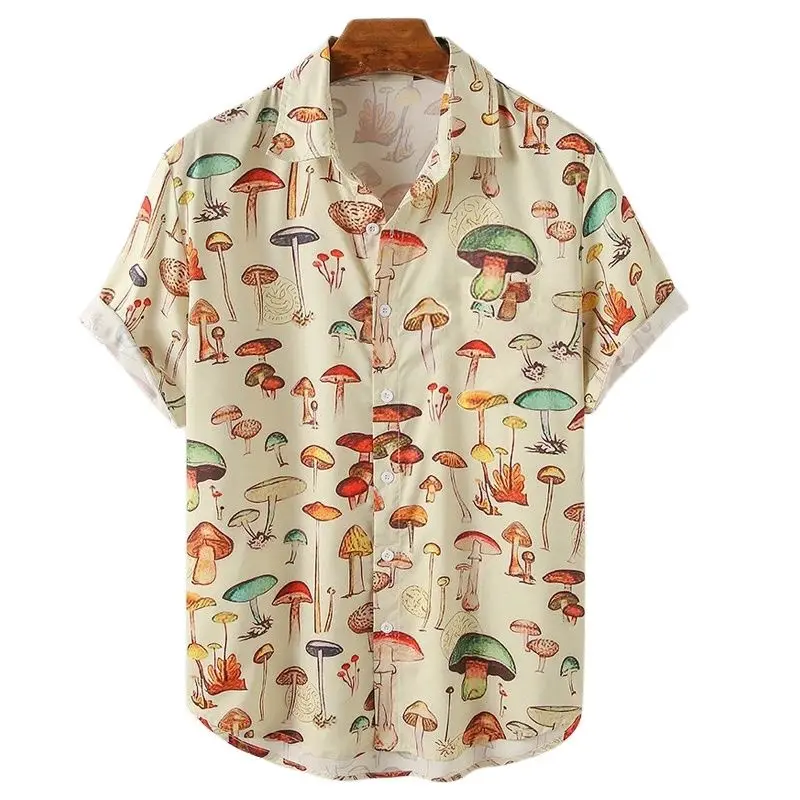 Top Trends: Summer Men&#039;s Hawaiian Shirt Lapel Short Sleeve Colorful Element Mushroom Pattern 3D Printing Button Trend Casual Shirt Tops 5XL Shoppable Styles