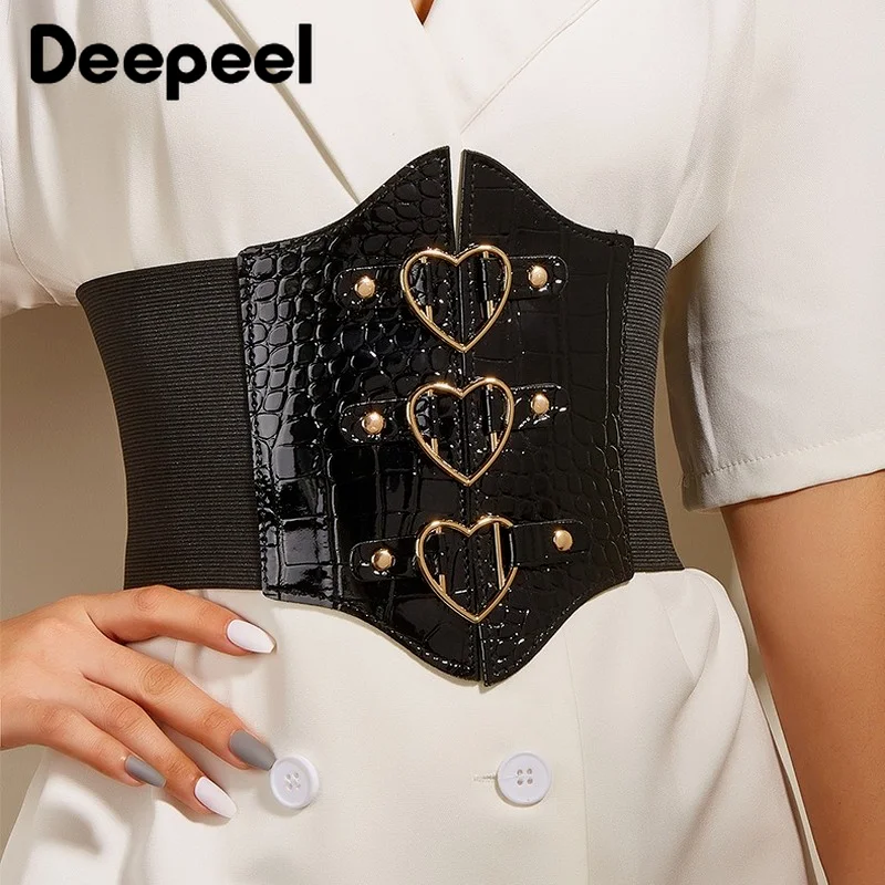 Top Trends: S / L Women's Skirt Decorative Belt Fashion Corsets Female Elastic Wide Girdle Luxury Woman Leather Belts Gothic Style Waistband Shoppable Styles