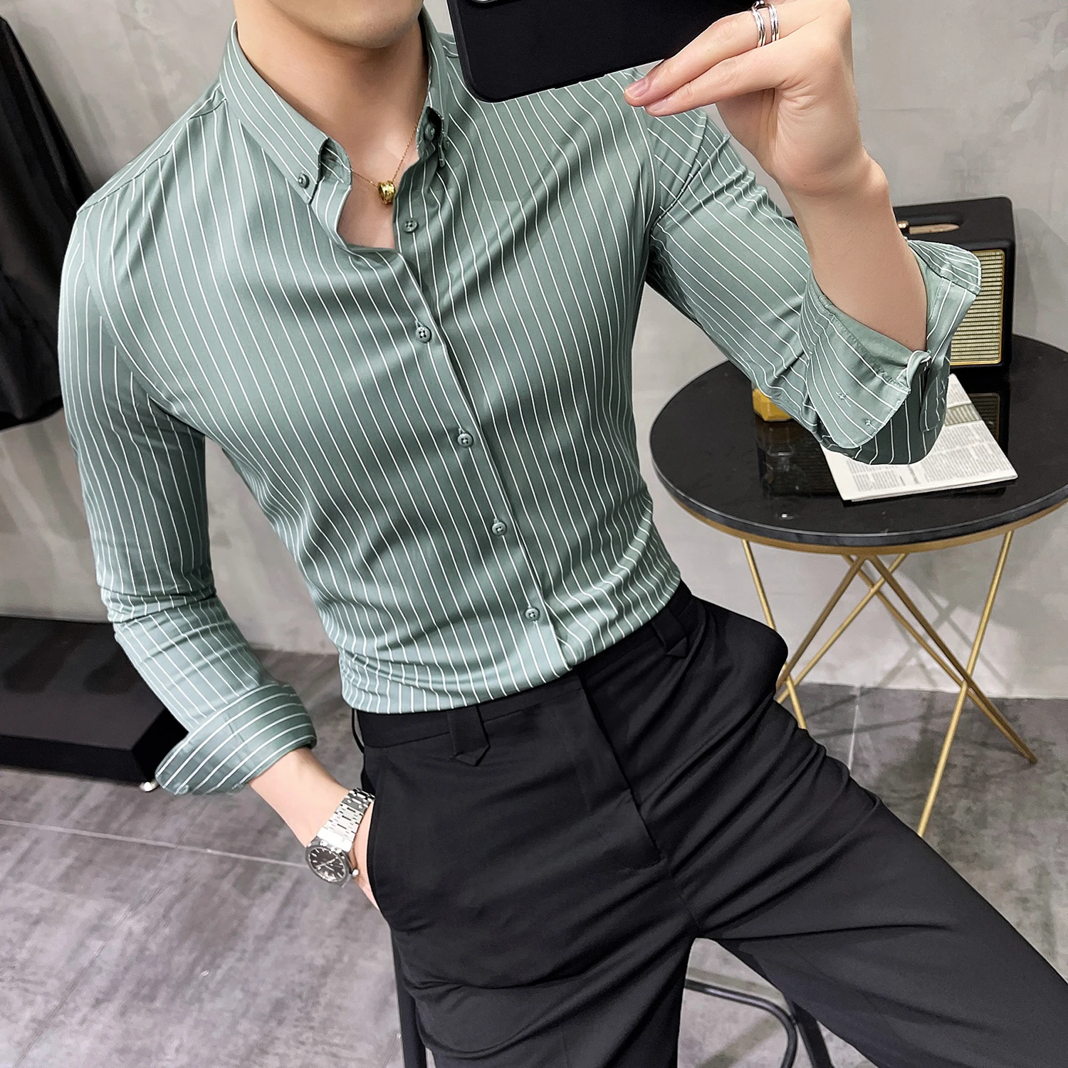 Top Trends: British Style Striped Shirts Mens Long Sleeve Business Formal Dress Shirt Casual Slim Fit Shirt Streetwear Social Party Clothing Shoppable Styles